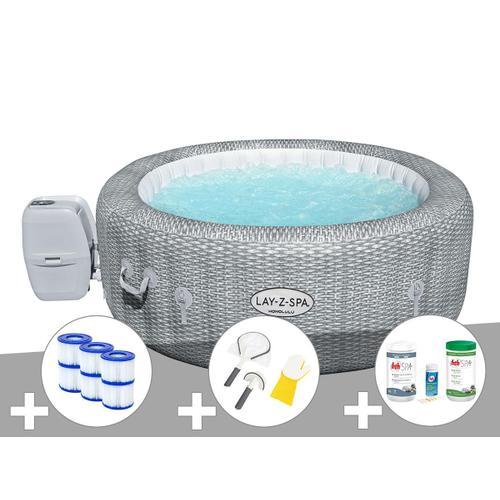 Kit spa gonflable Bestway Lay-Z-Spa Honolulu rond Airjet 4/6 places + 6 filtres + Kit traitement brome + Kit de nettoyage