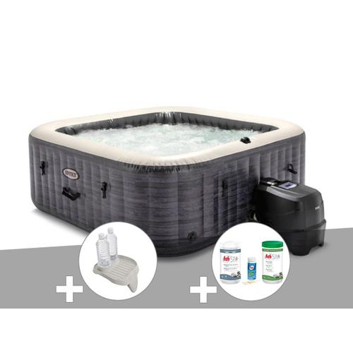 Kit spa gonflable Intex PureSpa Ardoise carré Bulles 6 places + Porte-verre + Kit traitement brome