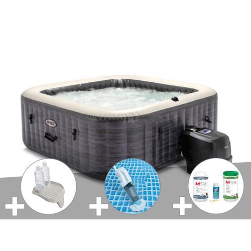 Kit spa gonflable Intex PureSpa Ardoise carré Bulles 6 places + Porte-verre + Aspirateur + Kit traitement brome