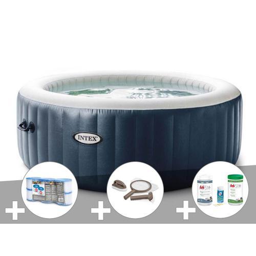 Kit spa gonflable Intex PureSpa Blue Navy rond Bulles 6 places + 6 filtres + Kit d'entretien + Kit traitement brome