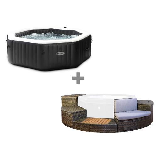 Pack spa gonflable Intex PureSpa Carbone octogonal Bulles et Jets 6 places + Ensemble mobilier